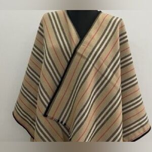 NWT! BURBERRY ICON STRIPE reversible BLACK WOOL CAPE/poncho, OS